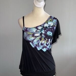 BCX One Shoulder Top with Floral Design